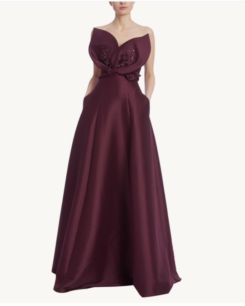  Beaded Petals Strapless Evening Gown - Image 1