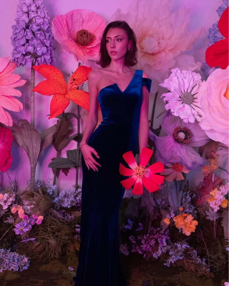 Navy Velvet Evening Gown - Image 1