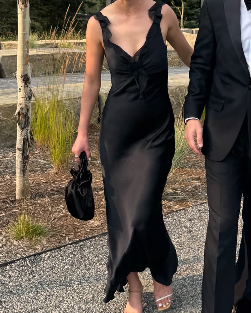 Vintage Black Dress w/ Ruffle Trim - Image 3