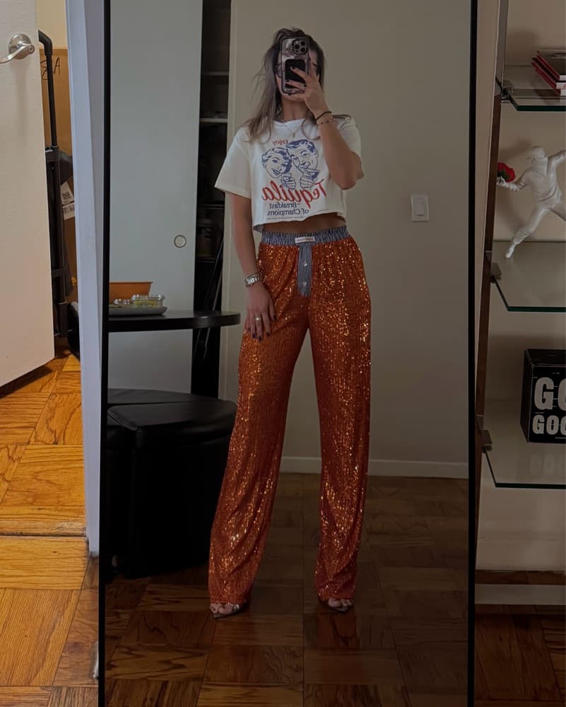 Hand Over Orange Sequin Pants - Image 1