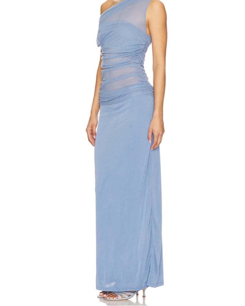 One-Shoulder Ruched Thea Mesh Dress  - Image 3
