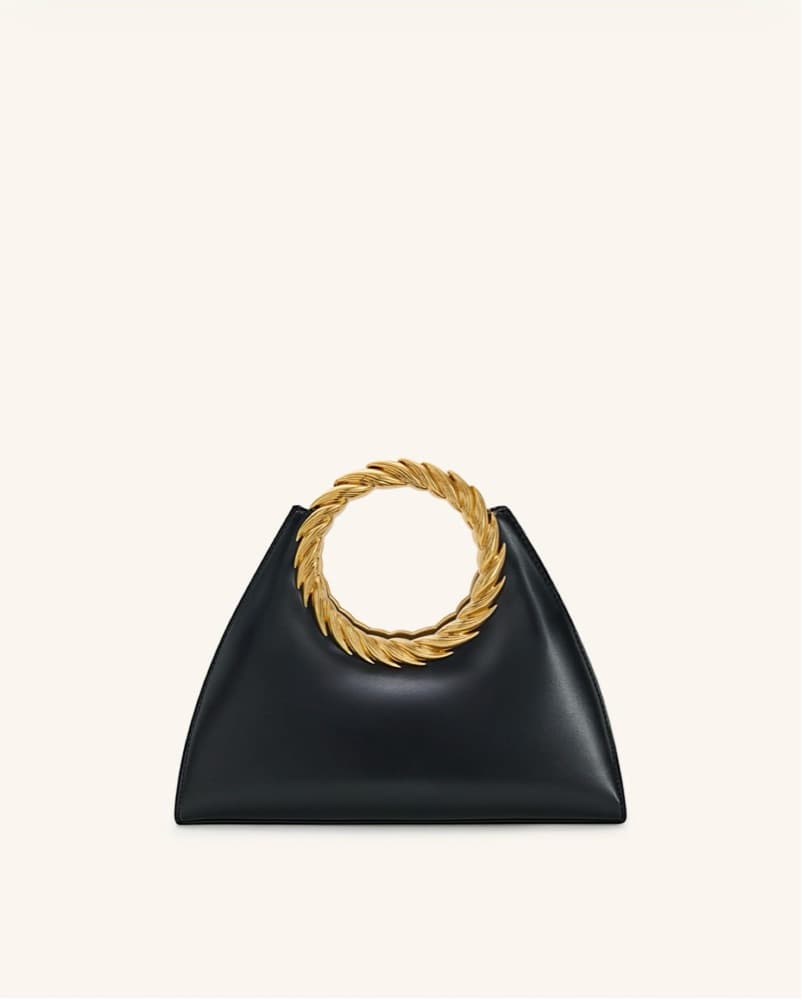 Elegant Black Leather Bag with Gold Chain Strap - Image 3