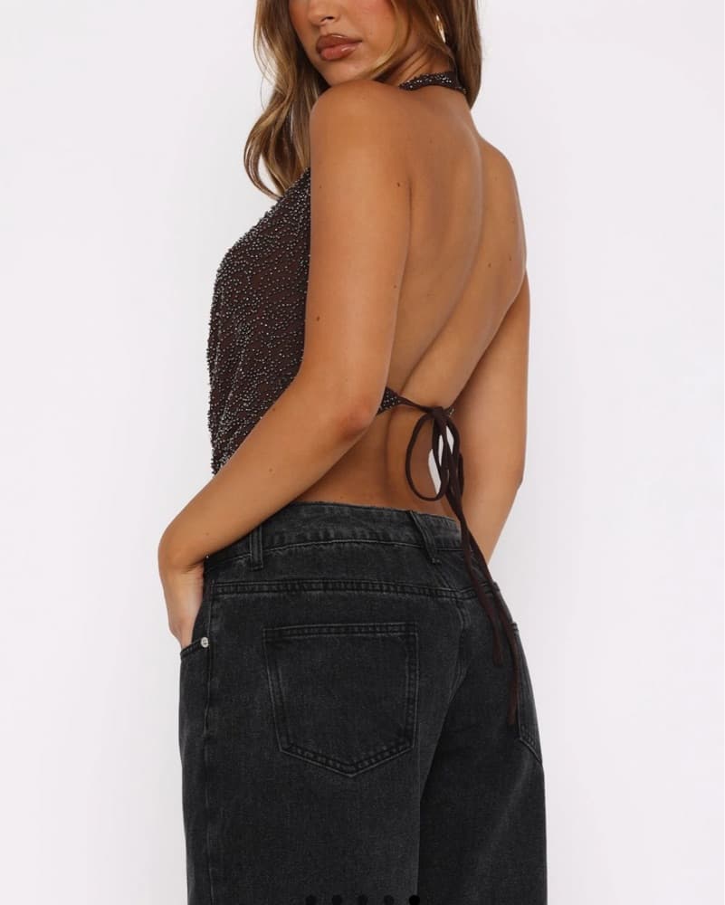 White Fox Beaded Halter Top - Image 2