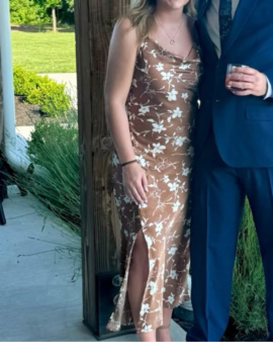 Midi Satin Floral Dress - Image 1