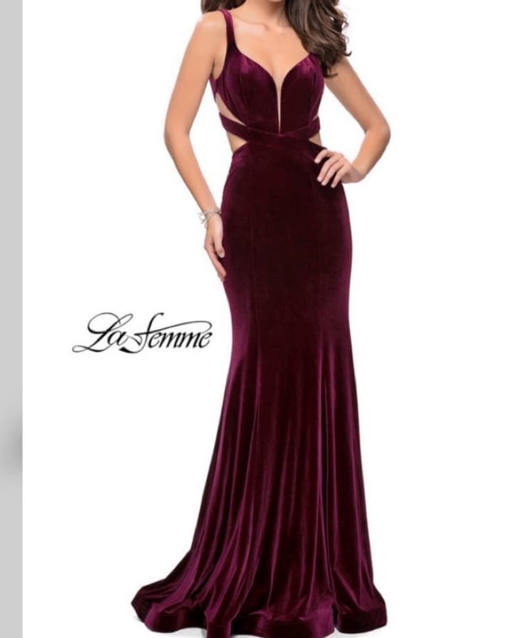 NEW Burgundy Velvet Military Ball Dress - Image 1