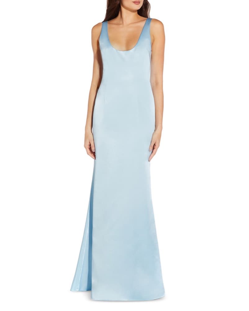 Satin Scoop Neck Gown With Bow - Image 1