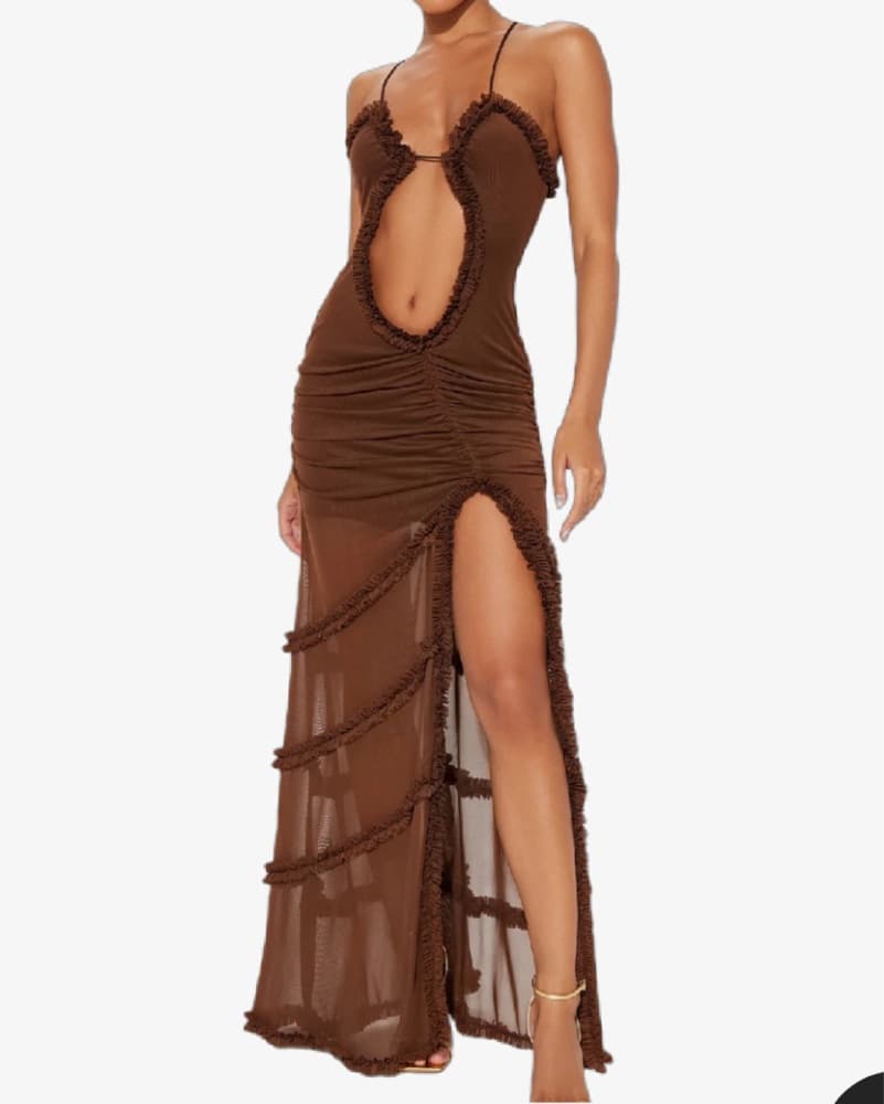 Captivating Cocoa Crochet Dress - Image 2