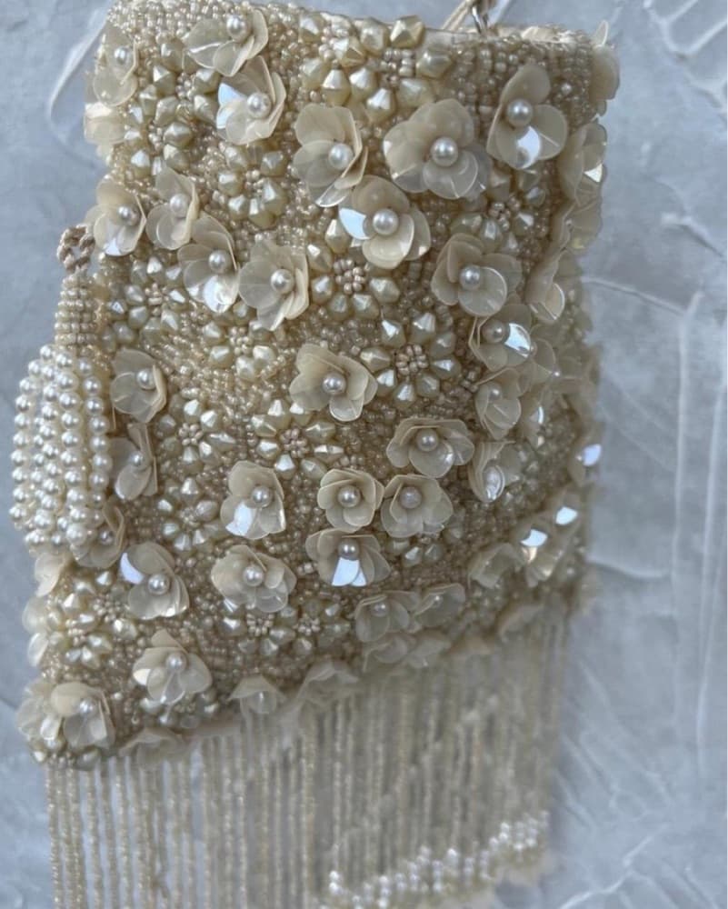 Beaded bag with flower and pearl detail  - Image 2