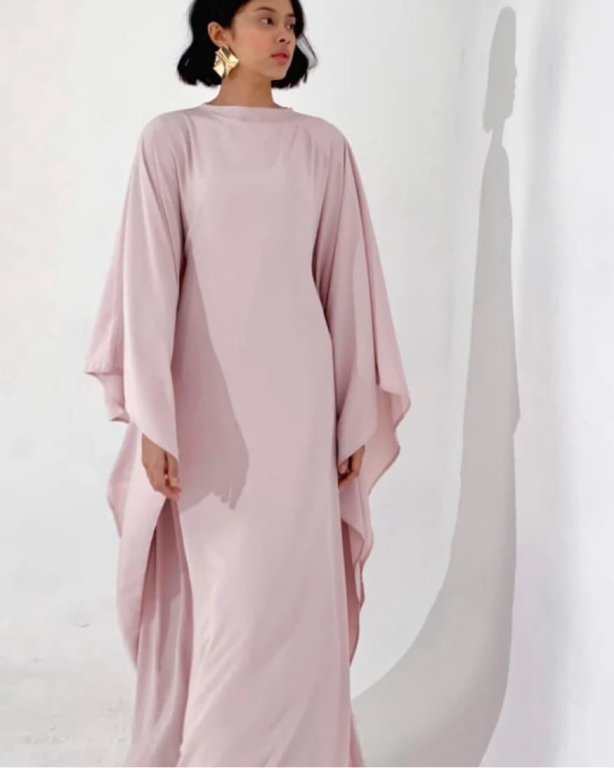 Dusty Pink Plisse Kaftan Dress - Image 3