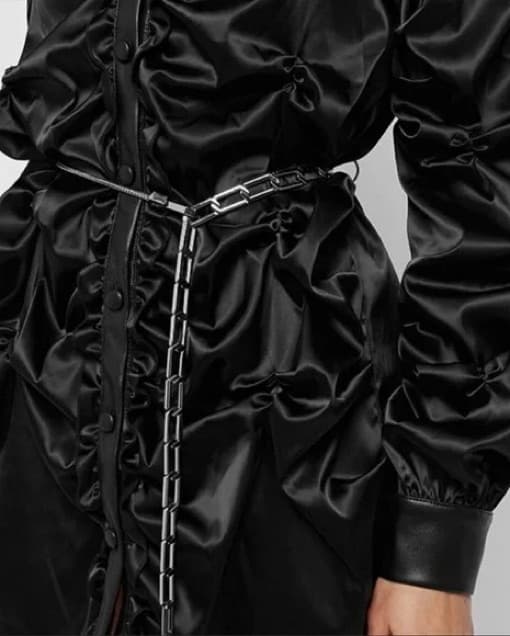 Black Satin Shirt Dress  - Image 3