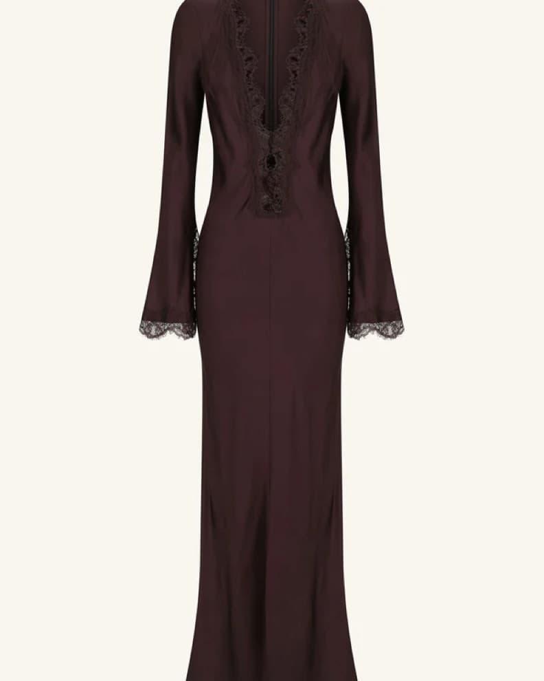 Elegant Brown Lace Maxi Dress - Image 5