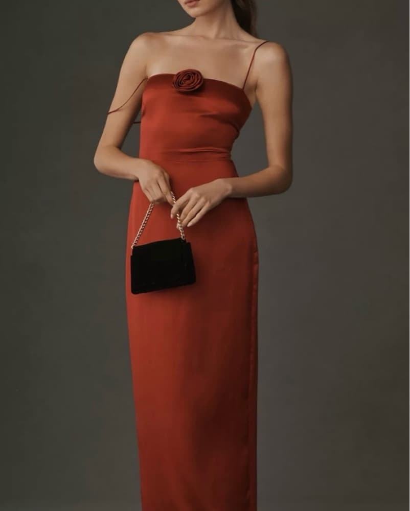 Reformation Red Satin Dress - Image 2