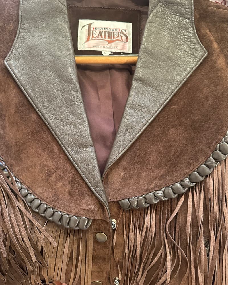 Vintage Brown Fringe 100% Leather Jacket - Image 2