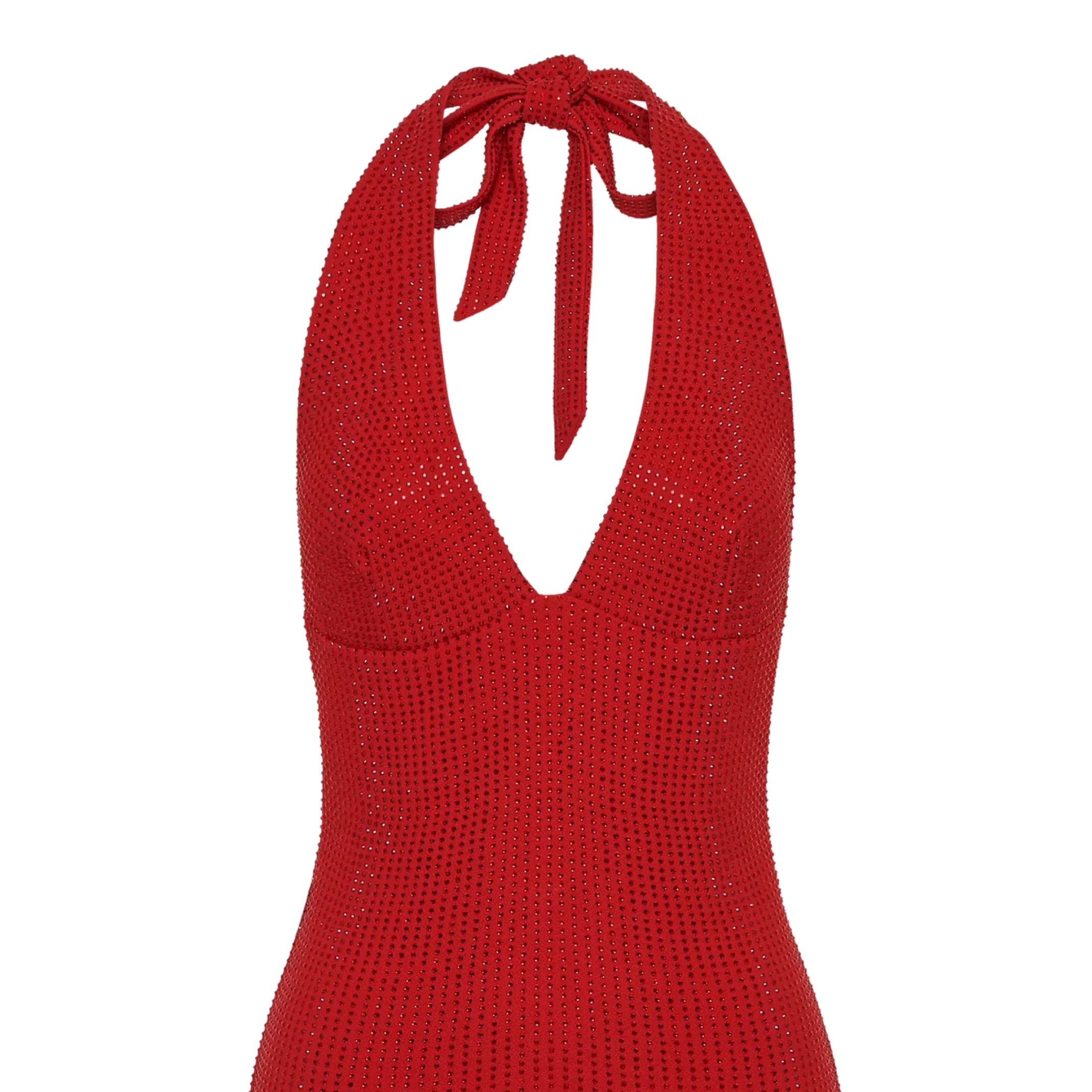 Red Rhinestone Halter Meshki Dress - Image 1