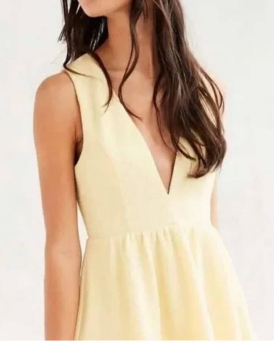 Pale yellow deep V neck mini dress - Image 3