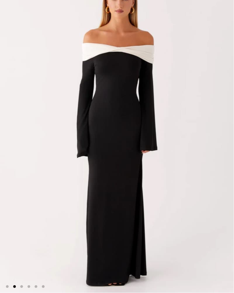 Off-Shoulder Peppermayo Black Maxi Dress - Image 2