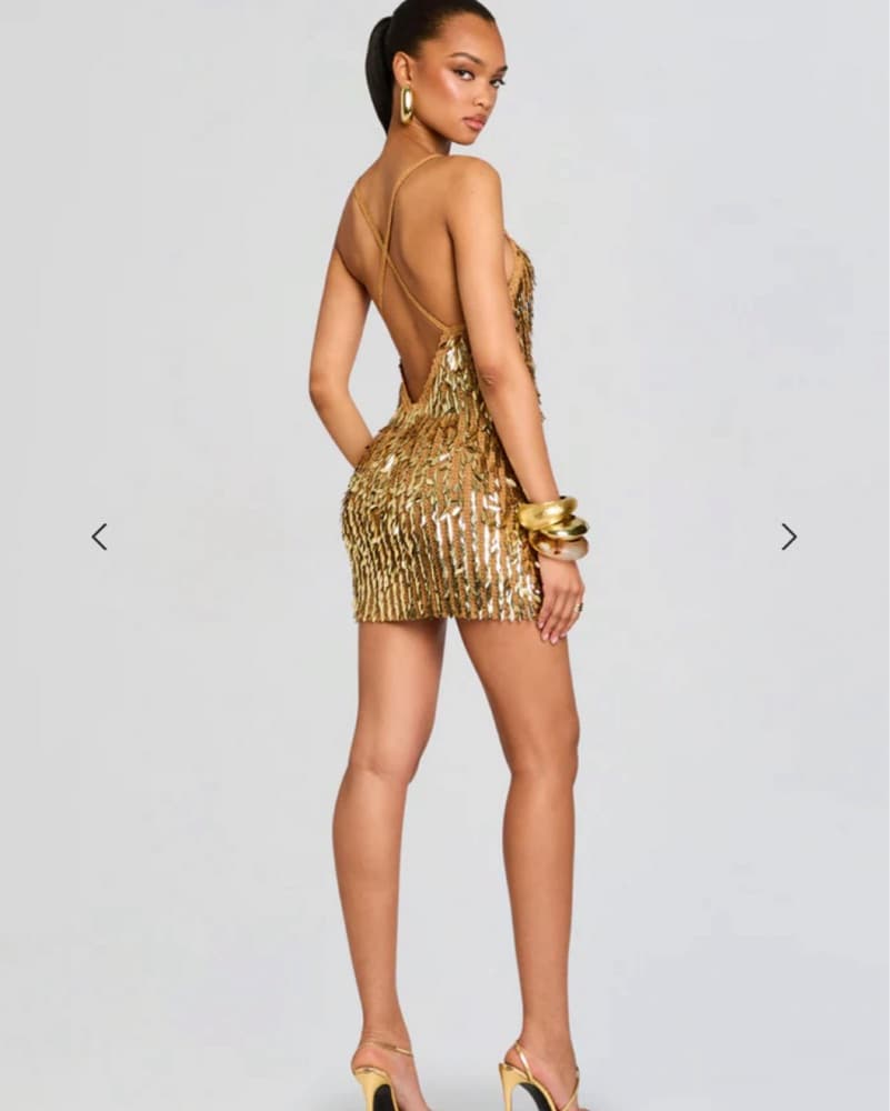 Retrofete Gold Sequined Mini Dress - Image 2