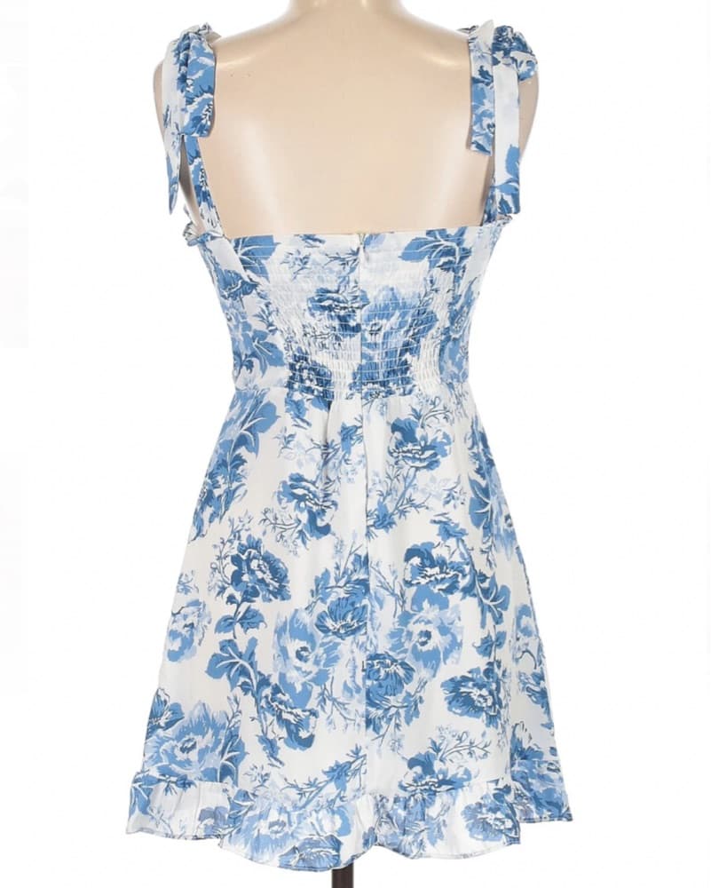 Aqua Floral Cocktail Mini Dress - Image 2