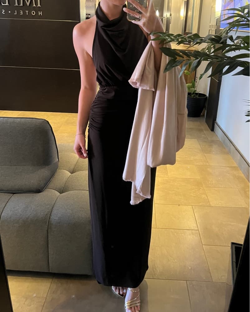 Zara Long Open Back Halter Dress - Image 1