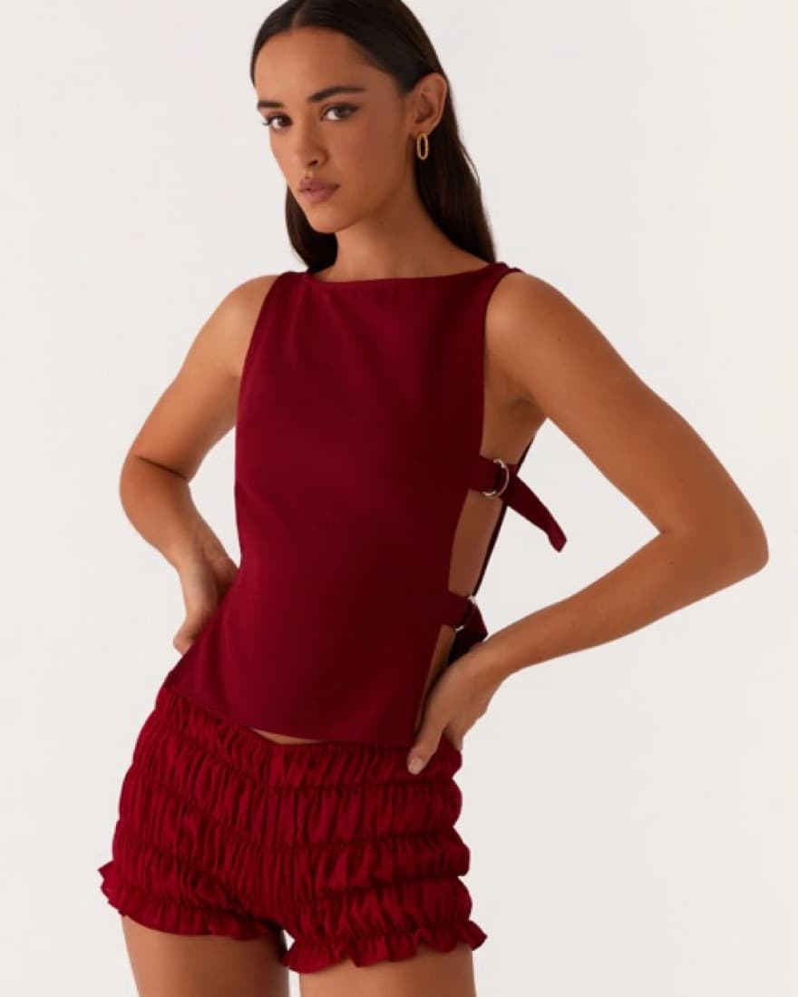 Cherish You Buckle Top - Maroon - Image 1
