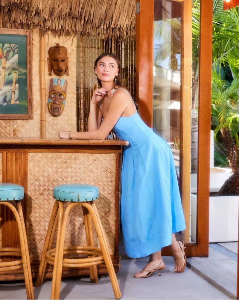Blue Linen Camisole Midi Dress - Image 4