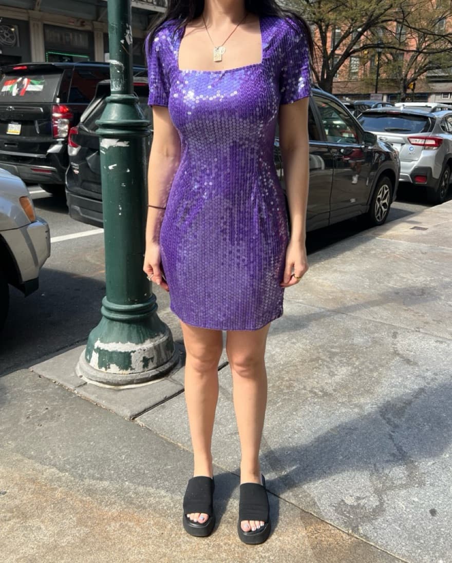 Vintage Purple Sequin Square Neck Dress - Image 3