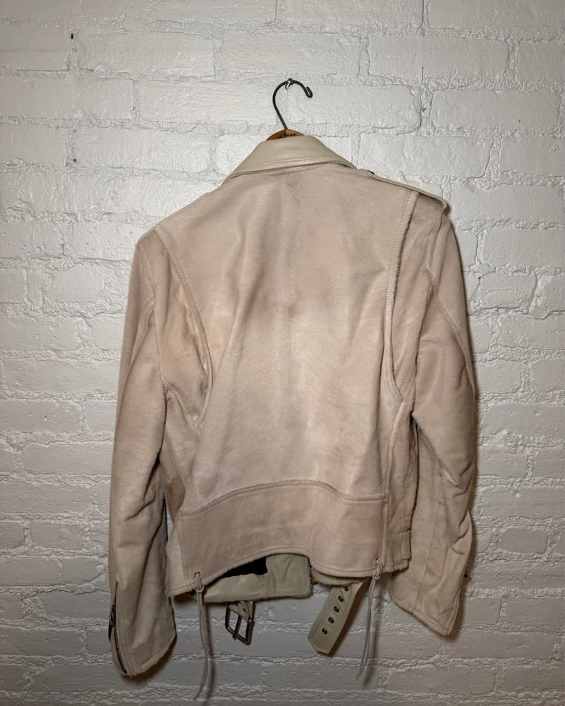 Beige Fur/Leather Moto Jacket - Image 3