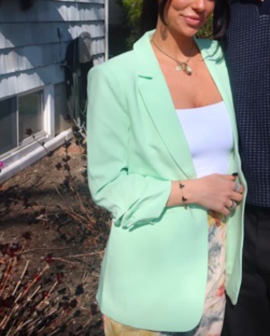 Mint Green Blazer with Ruched Sleeves - Image 2
