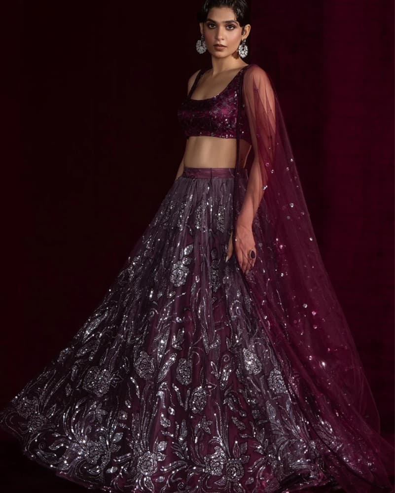 Lashkarra Bejeweled Maroon Lehenga Set - Image 2