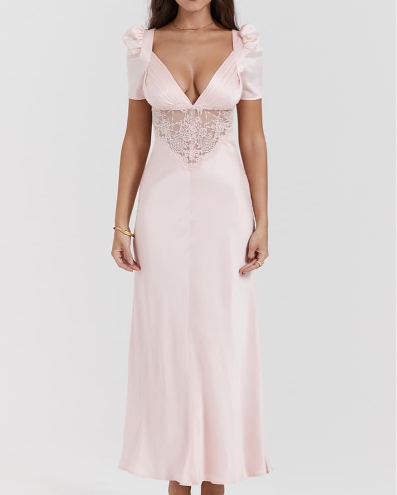Romantic Puff Sleeve Lace Maxi Dress - Image 1