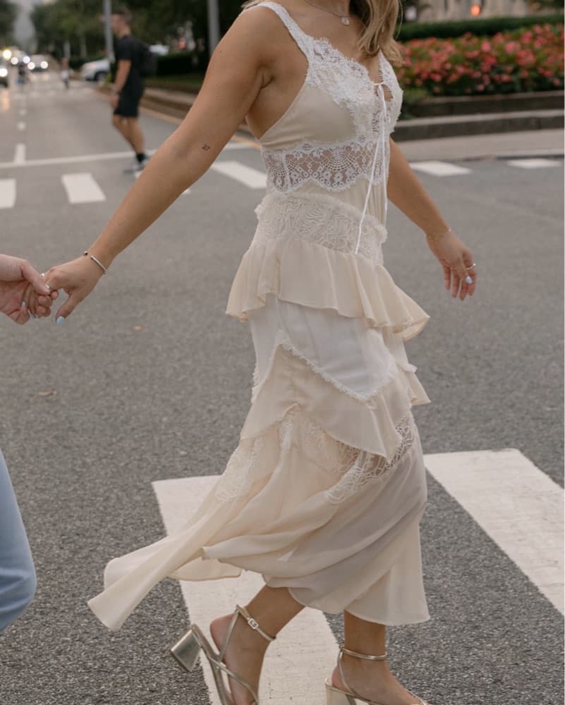 Anthropologie Lace Tiered Bridal Dress - Image 4