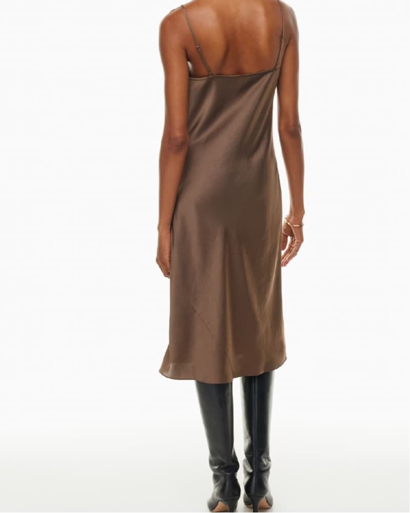 Aritzia Brown Satin Midi Dress - Image 2