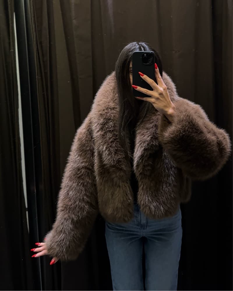Zara Chocolate Faux Fur Coat - Image 2