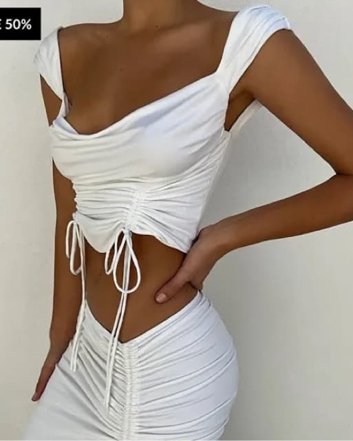Elegant White Ruched Crop Top - Image 1