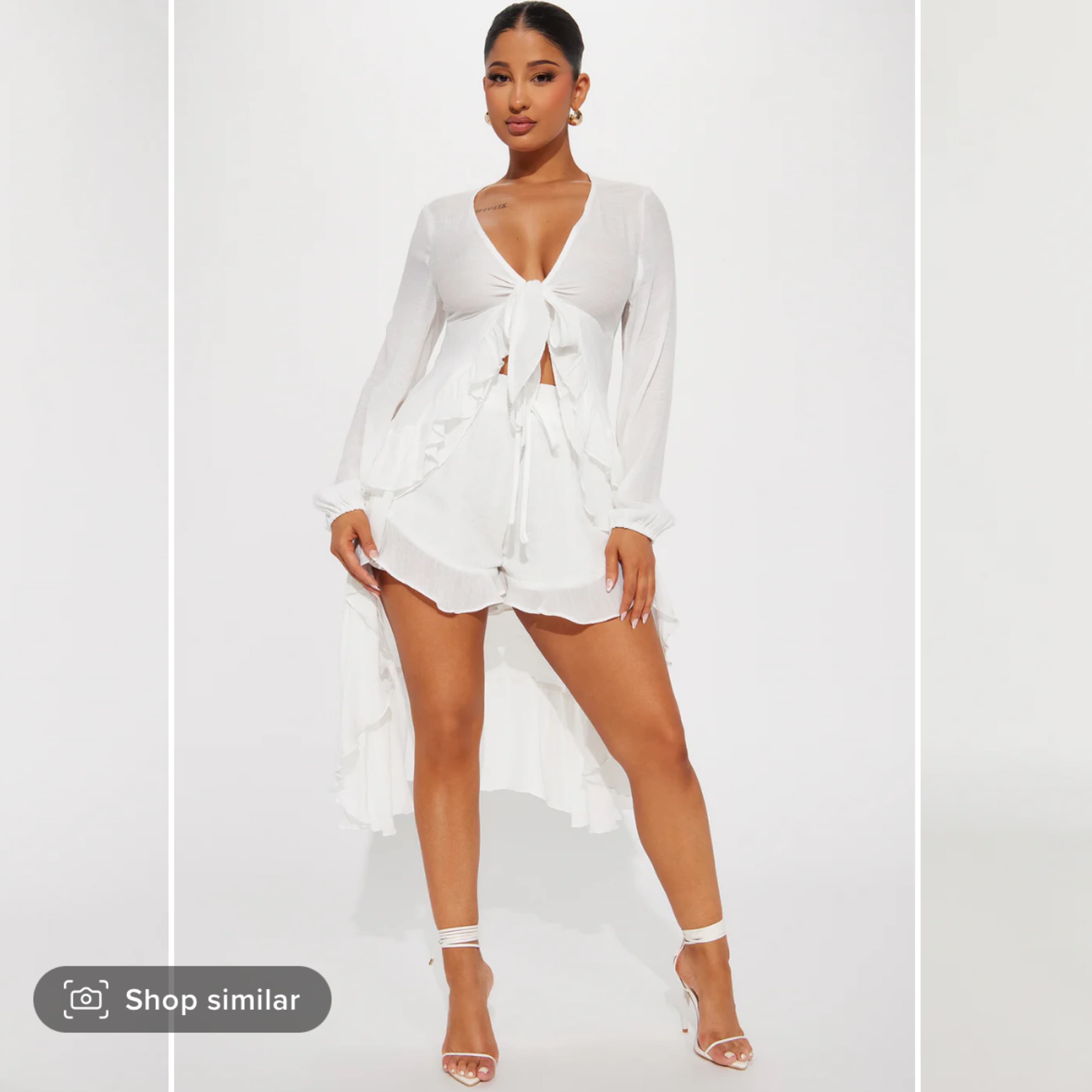 white ruffle short set - Image 1