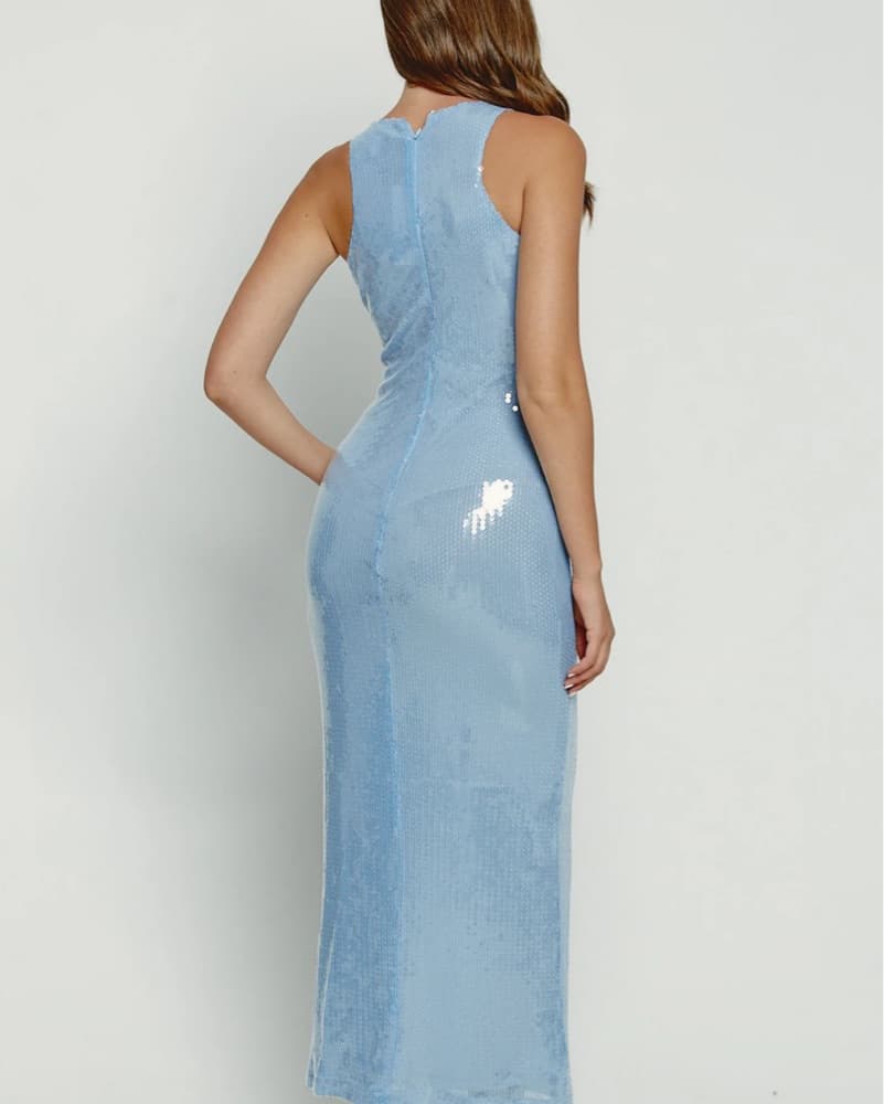 Baby Blue Sequin Racerback Maxi Dress - Image 2