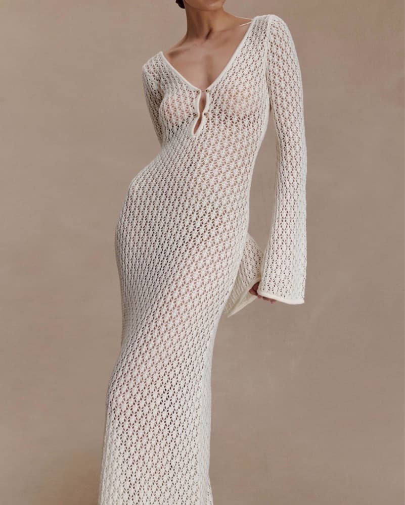 Kayleigh Crochet Maxi Dress White - Image 4