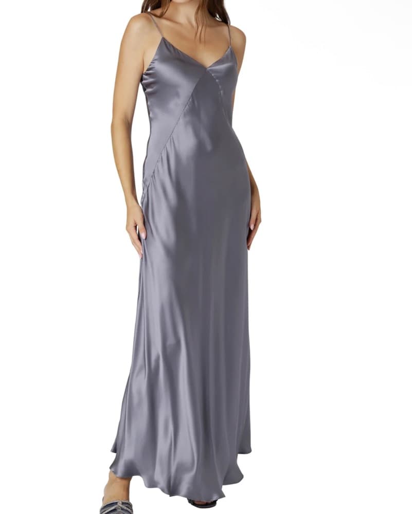Gray Satin Silk Dress - Image 2
