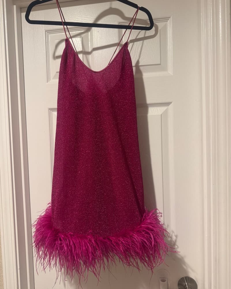 Oséree Slip Fuchsia Feathered Mini Dress - Image 2