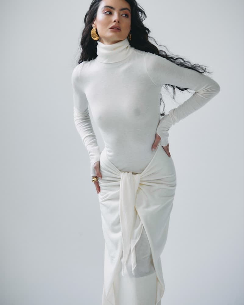 Helsa Tie Waist Knit Turtleneck Maxi  - Image 4