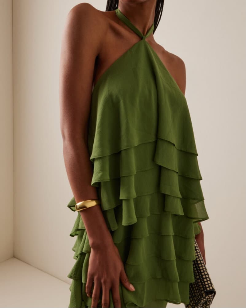 Chic Ruffled Green Midi Dress - Image 1
