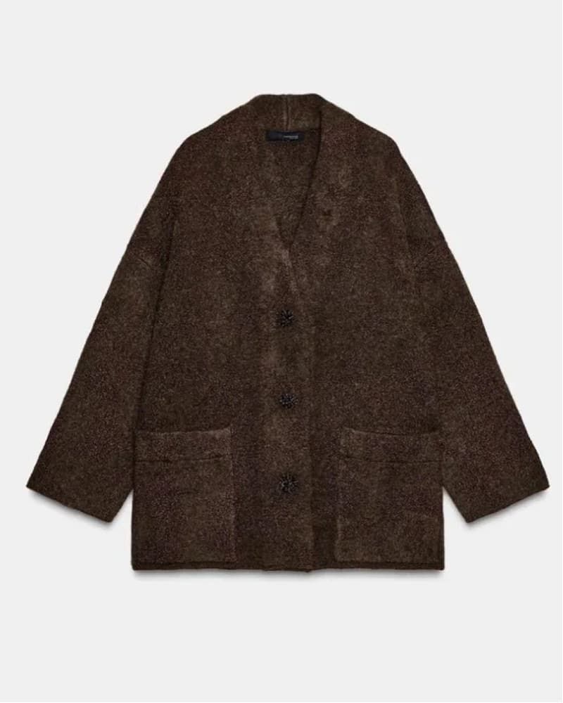 Zara Brown and gold metallic cardigan - Image 3