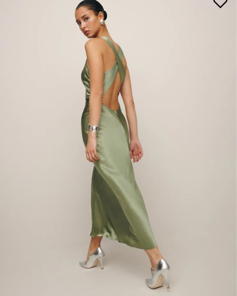 Chic Sage Green Satin Dress - Image 3