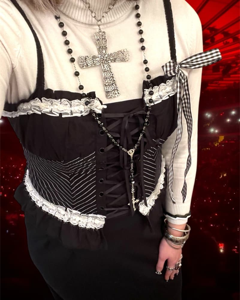 Black Lip Service Pinstripe y2k Corset - Image 2