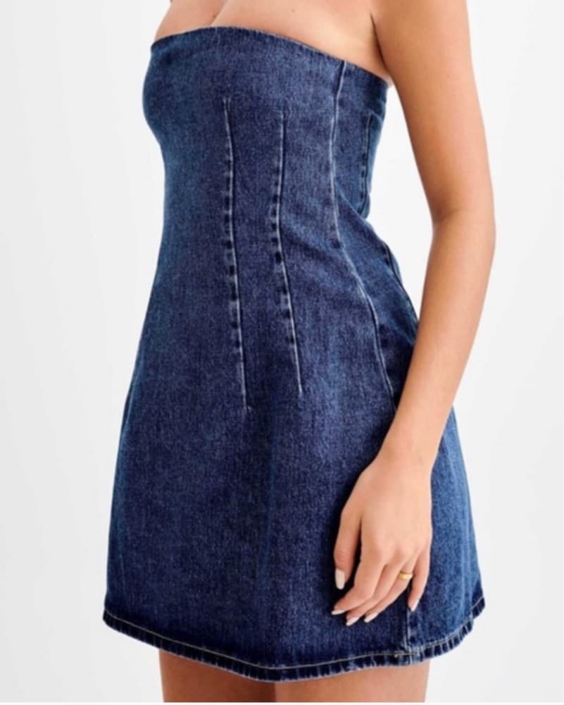 Meshki Strapless Denim Dress - Image 5