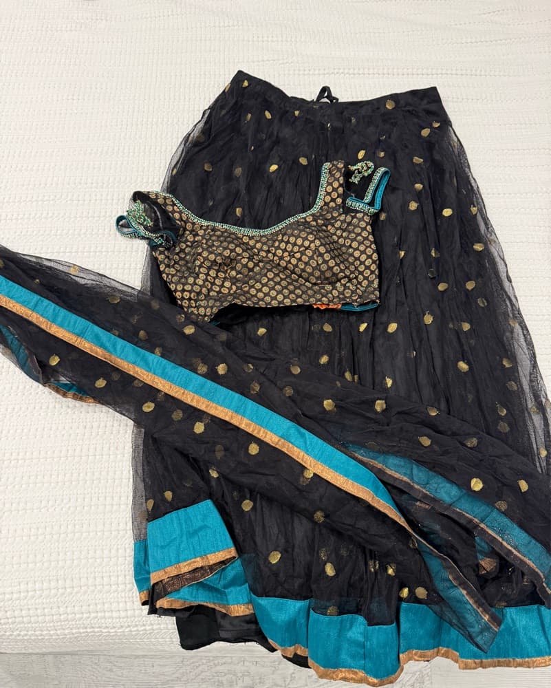 Indian Black Gold Teal Lehenga  - Image 2