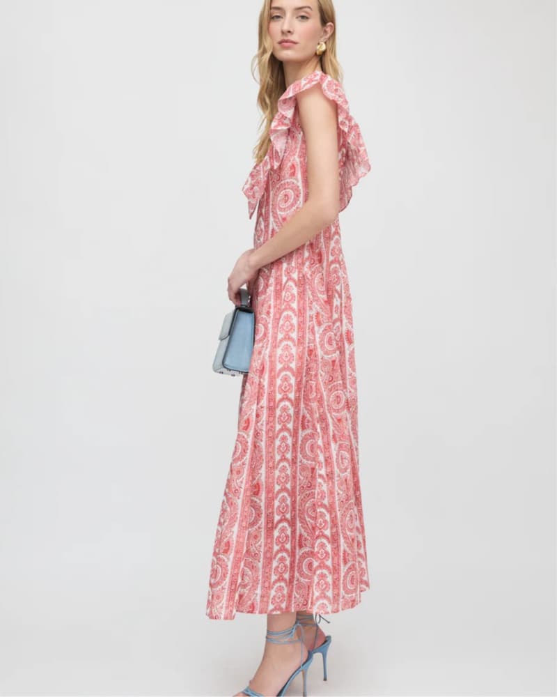 Pink Ruffle Paisley Midi Dress - Image 3