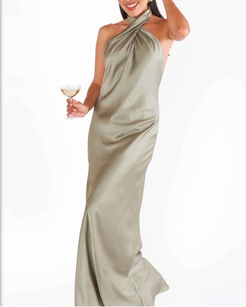 Elegant Sage Halter Gown - Image 2
