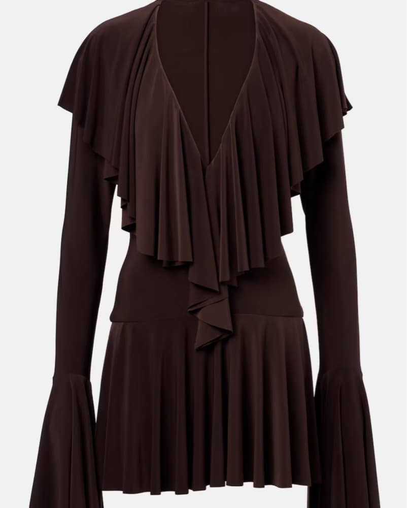 Norma Kamali Deep V Neck Ruffled Mini - Image 3