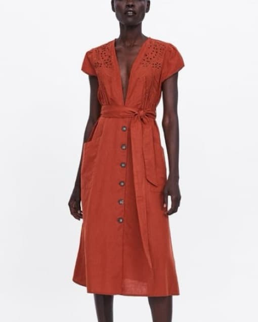 Burnt Orange Deep V Midi Dress - Image 1